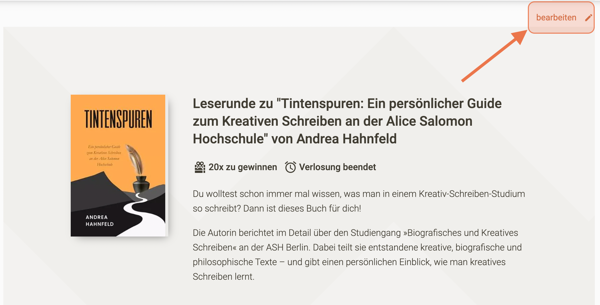 Screenshot: So bearbeitest du die bestehende LovelyBooks-Leserunde