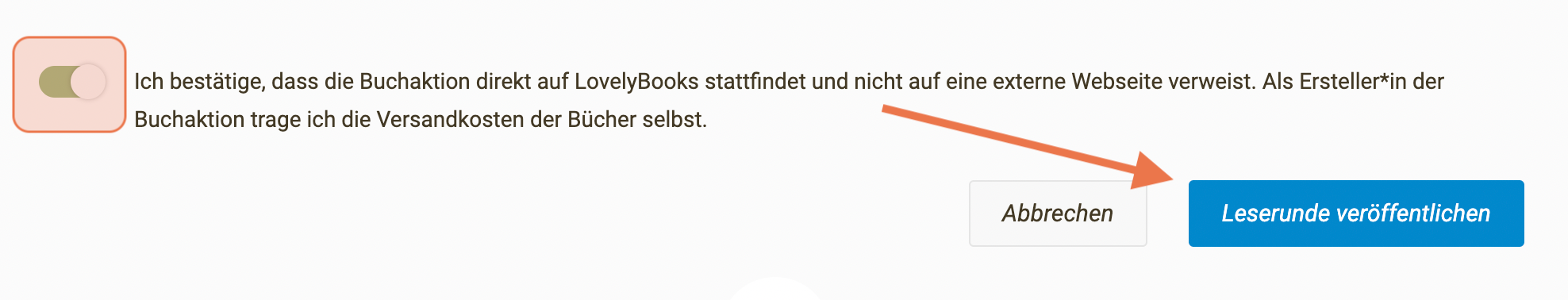 Screenshot: So veröffentlichst du deine LovelyBooks-Leserunde