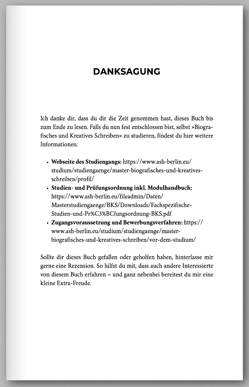 Auszug aus dem Buch Tintenspuren mit der Dankesseite