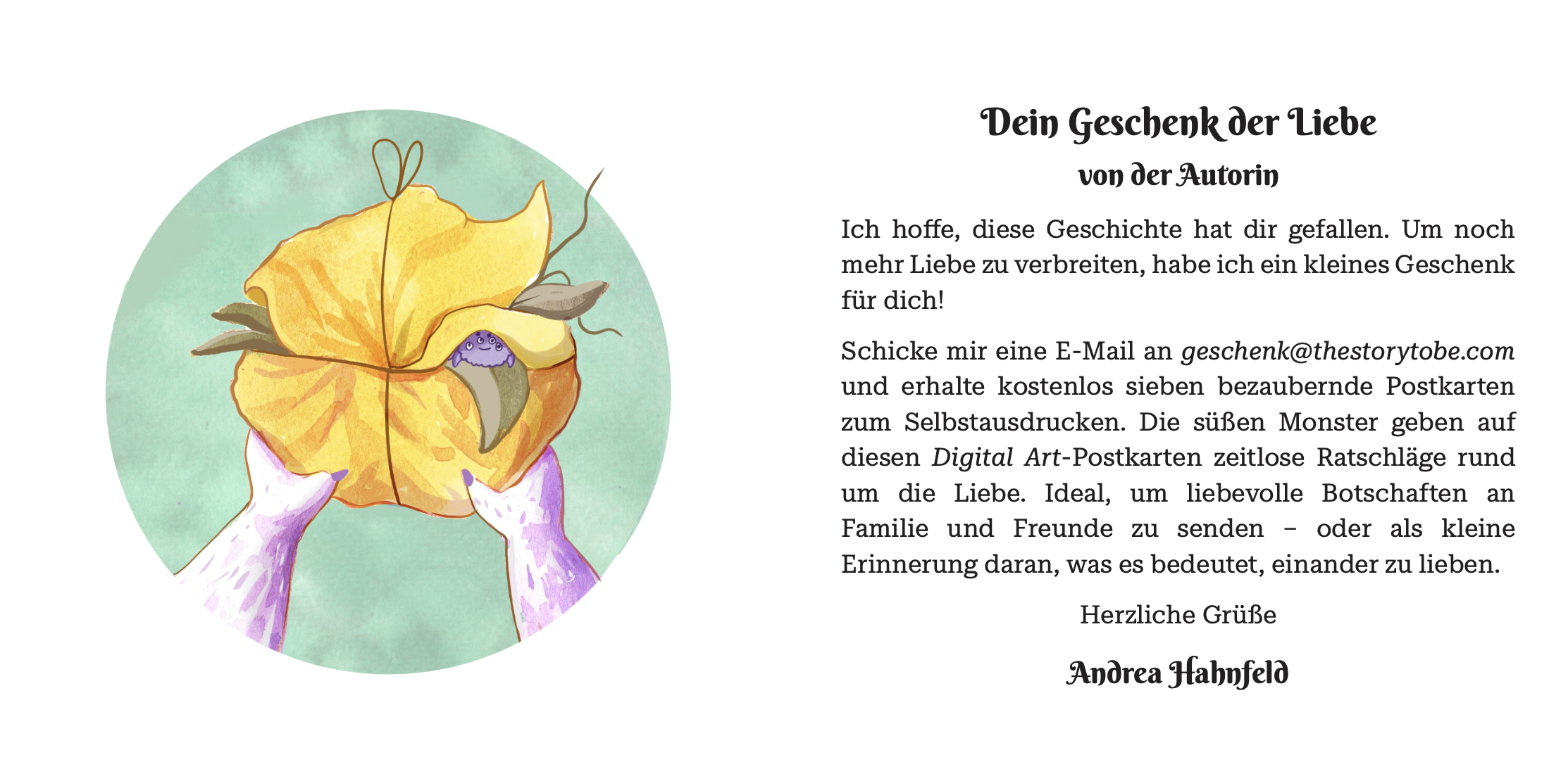 Auszug aus dem Buch Das Geschenk der Liebe mit dem Hinweis auf ein digitales Werbegeschenk