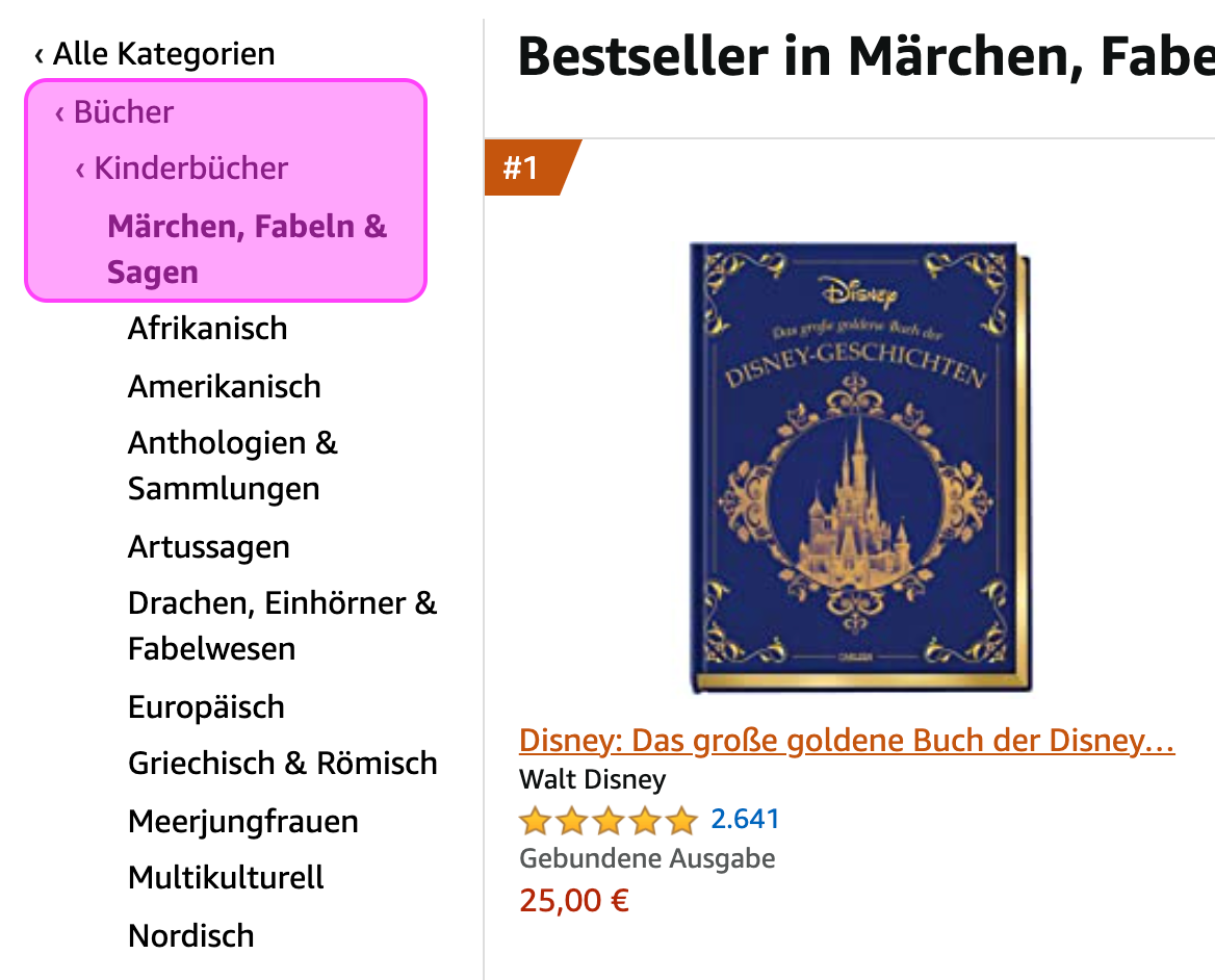 Screenshot: So findest du Buch-Kategorien in der Amazon Kategorie-Leiste