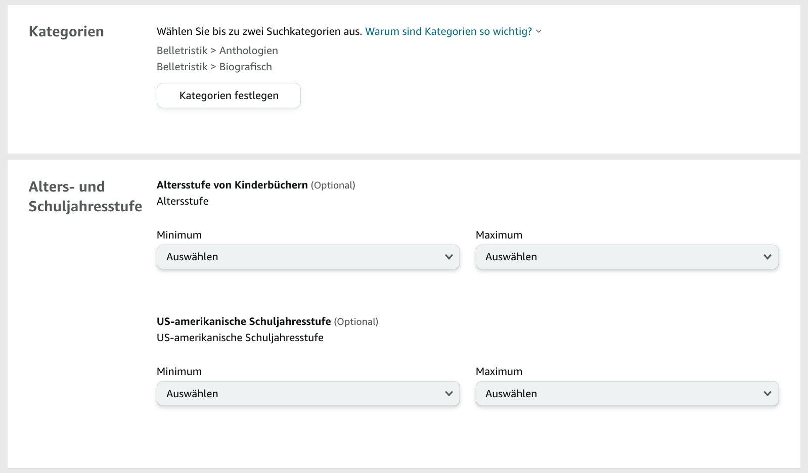 Screenshot: So gibst du Buch-Kategorien im KDP-Formular ein