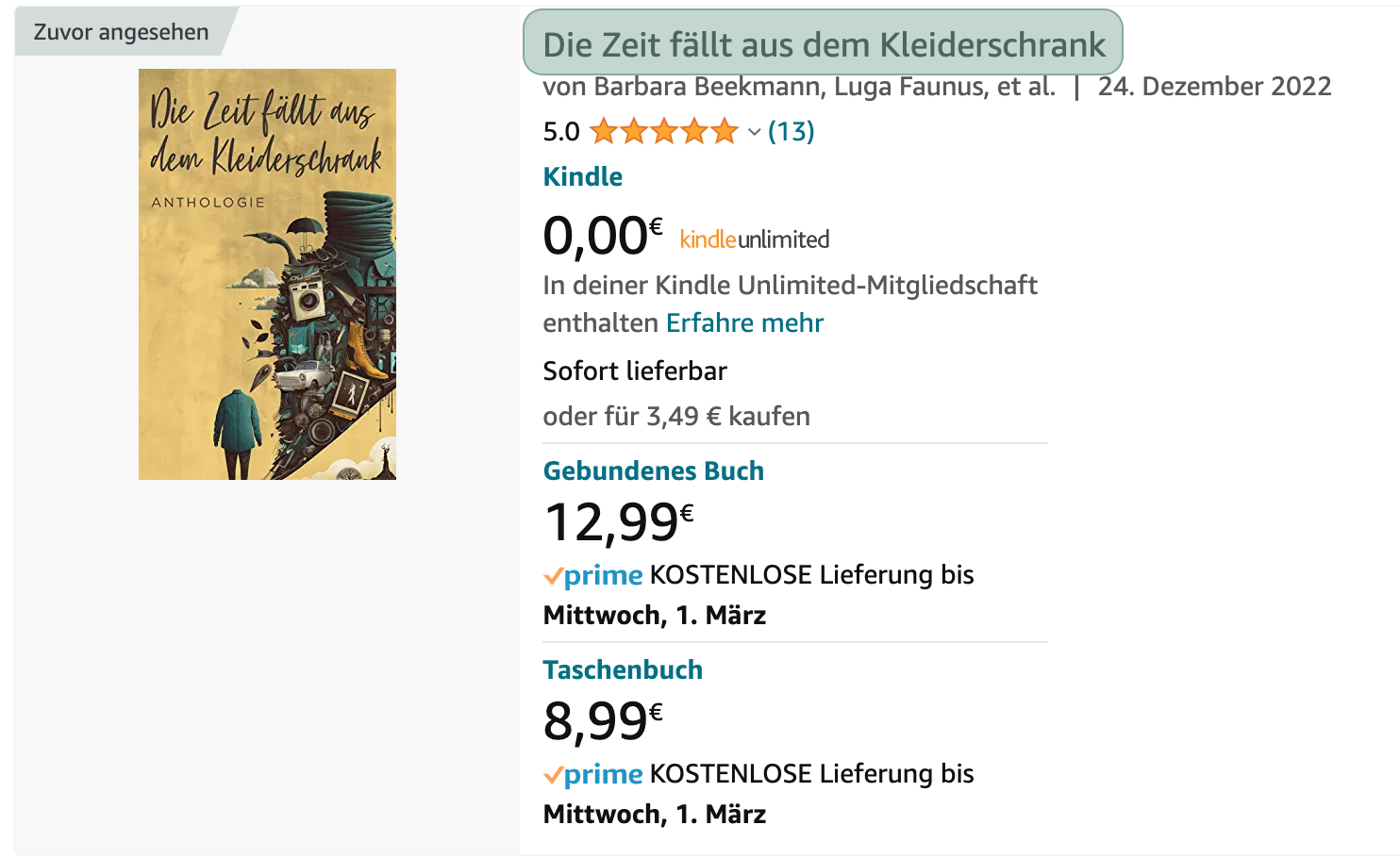 Screenshot: Hier erscheint der Titel deines Buchs im Buchlisting auf Amazon