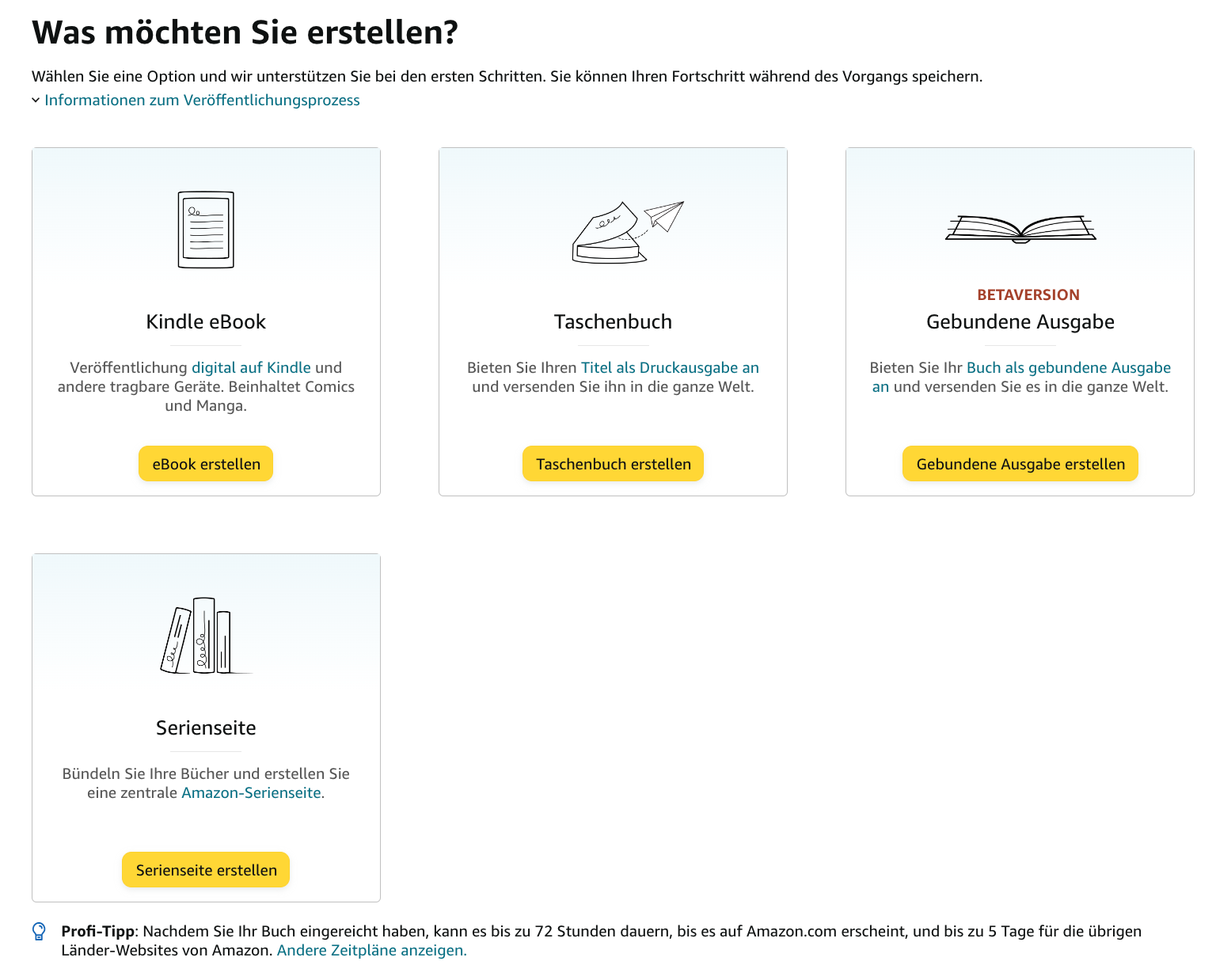 Screenshot: So wählst du aus, welches Buchformat du erstellen möchtest