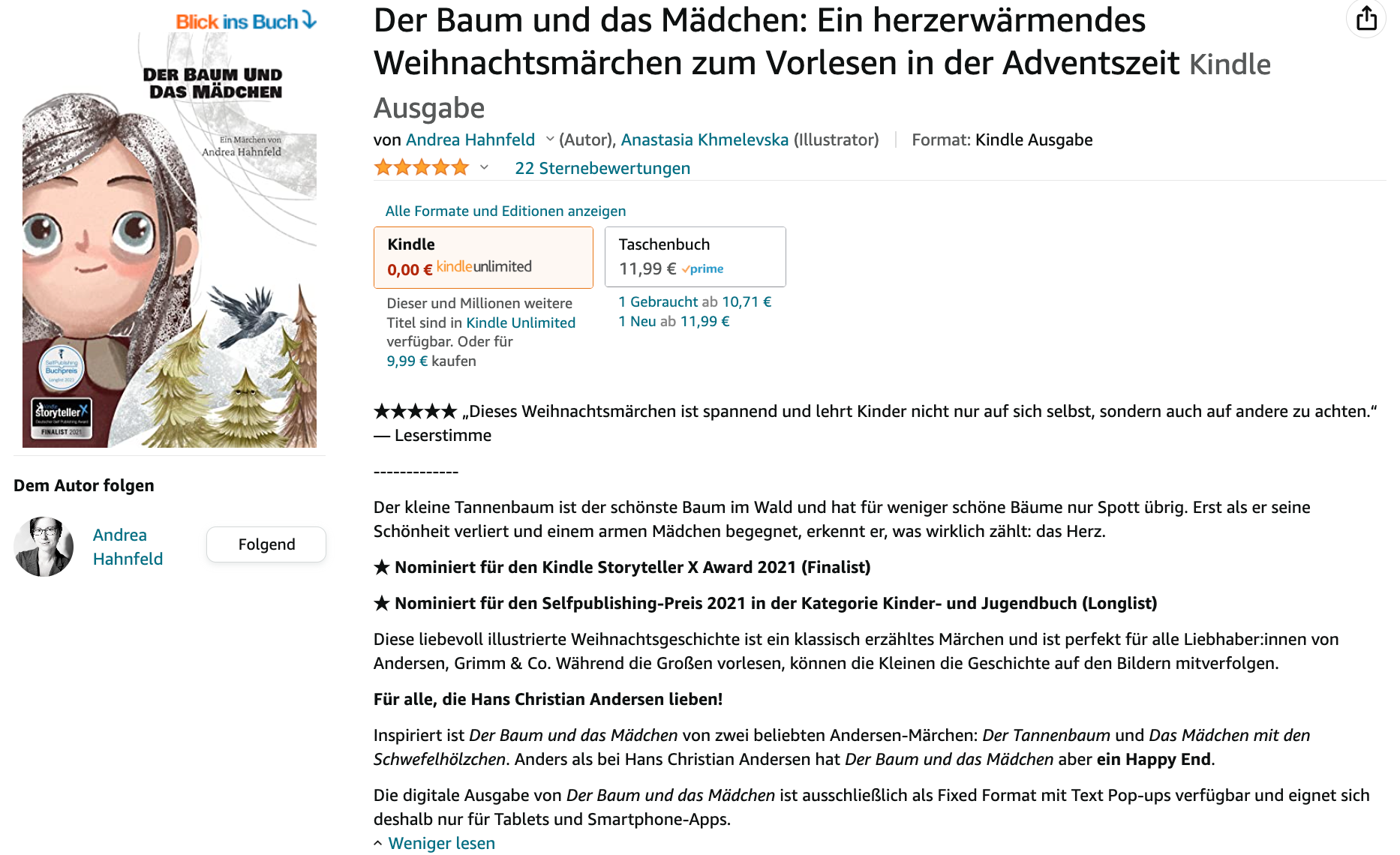 Screenshot: Buchbeschreibung von Der Baum und das Mädchen