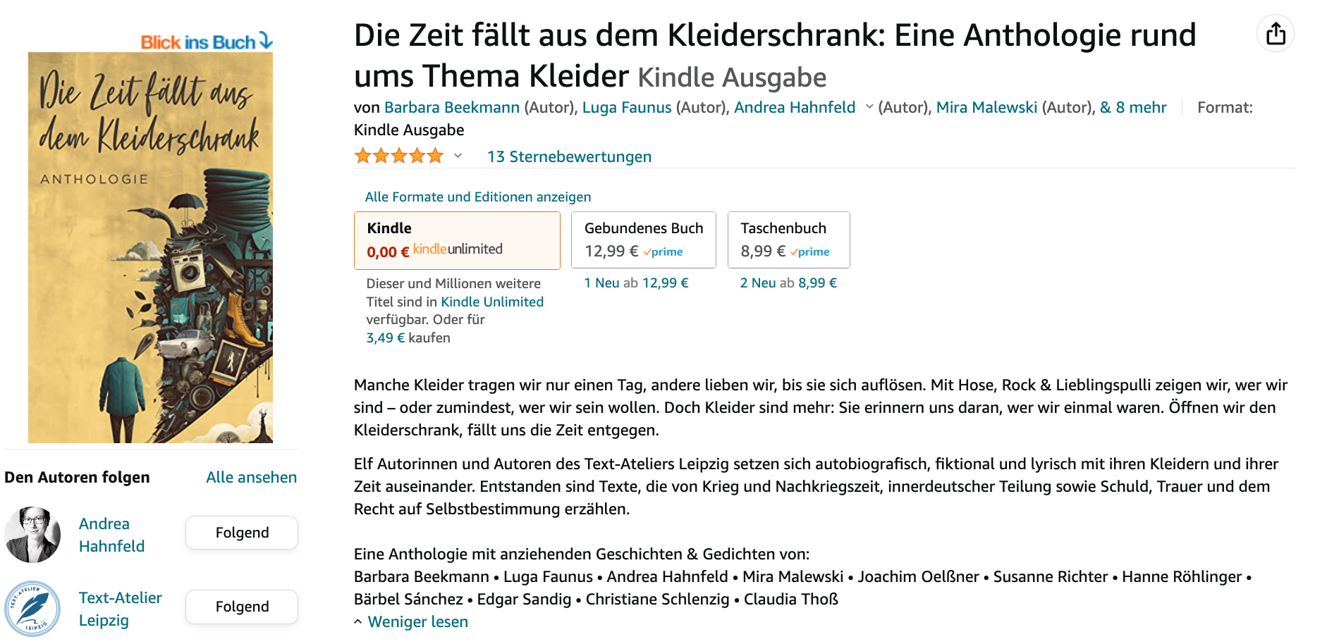 Screenshot: Buchbeschreibung von Die Zeit fällt aus dem Kleiderschrank