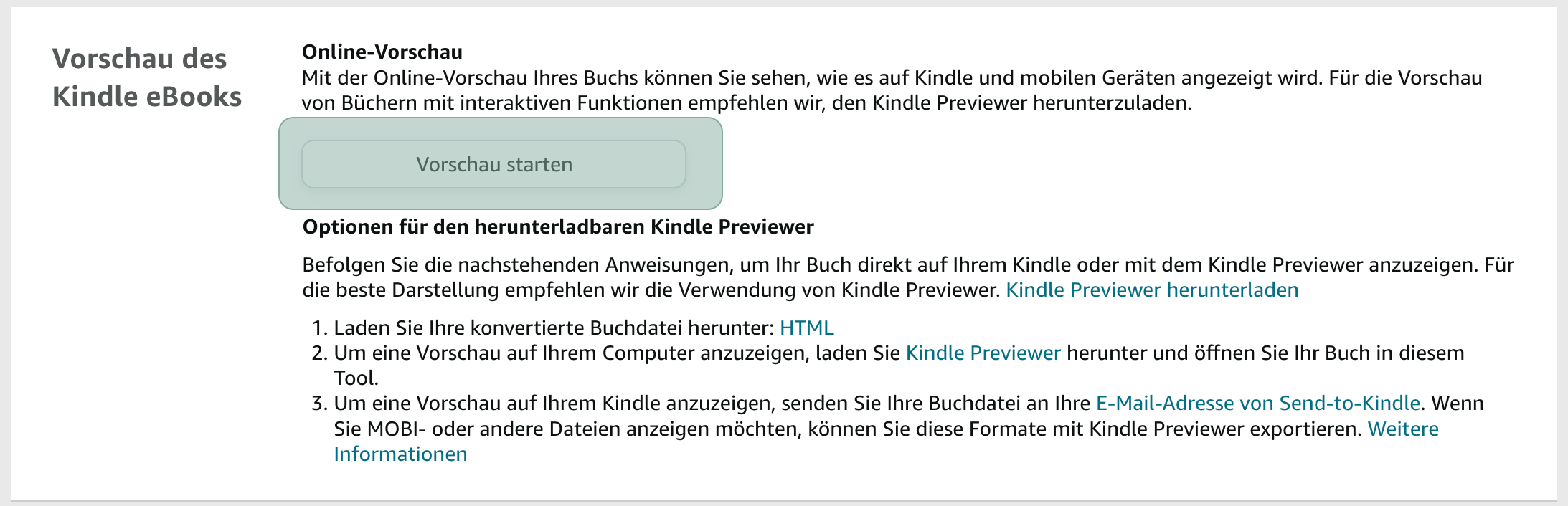 Screenshot: So startest du die Vorschau deines Kindle eBooks