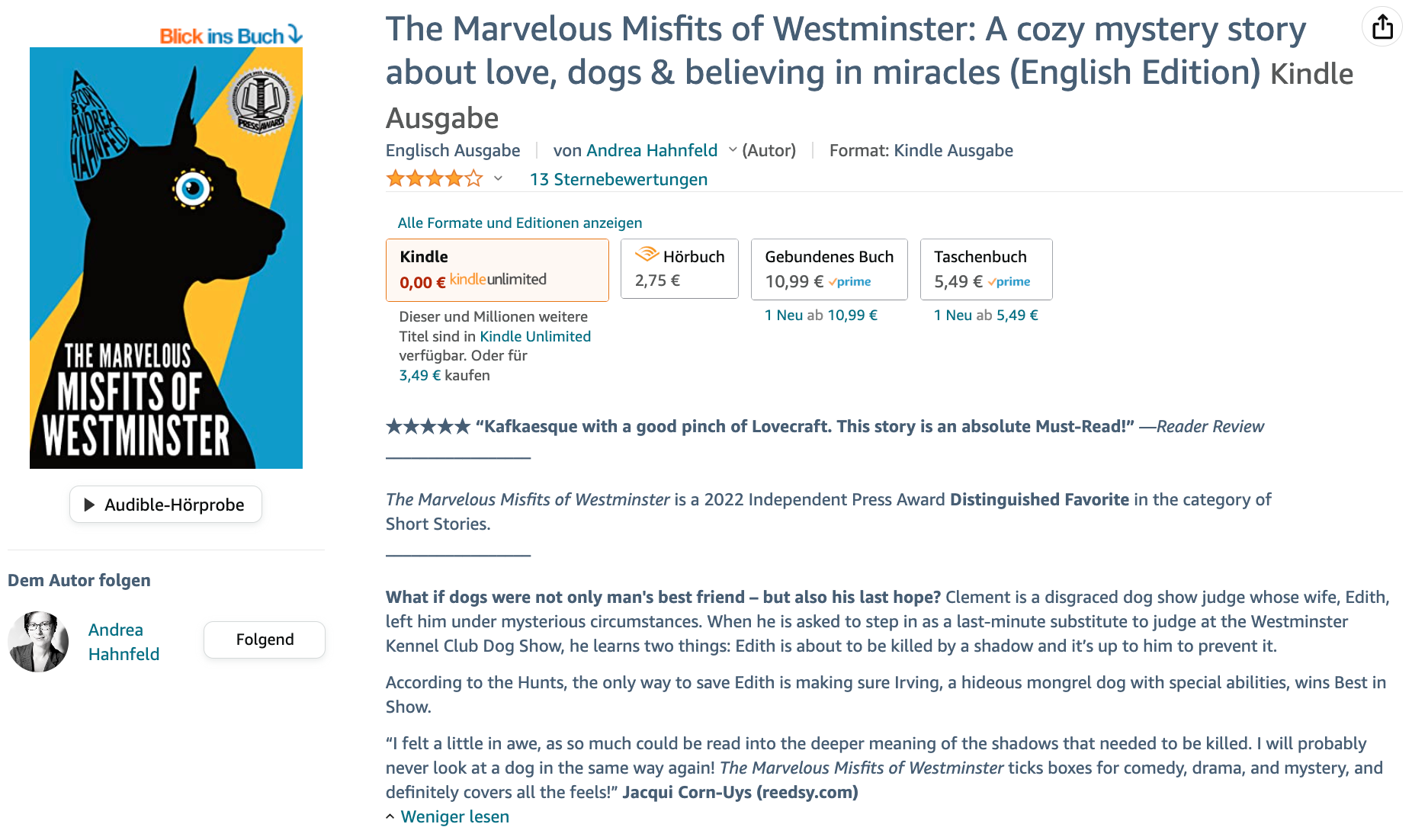 Screenshot: Buchbeschreibung von The Marvelous Misfitst of Westminster