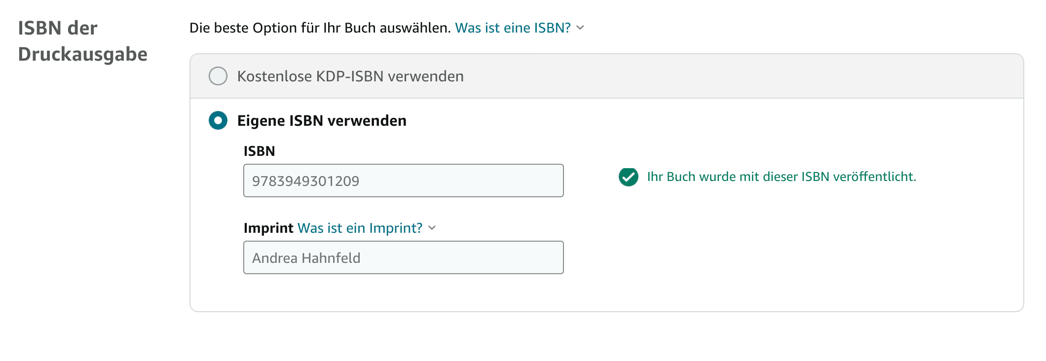 Screenshot: So gibst du deine eigene ISBN ein