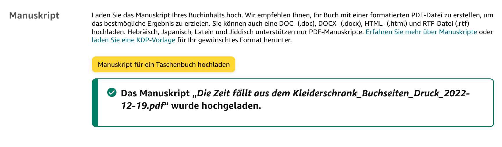 Screenshot: So lädst du das Manuskript hoch